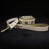 Maximus White & Gold Leather Dog Collar