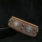 Aztec Grey Studded Leather Dog Collar