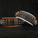 Danger Wide Spiked Leather Dog Collar