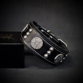 Maximus Black & Silver Leather Dog Collar