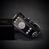 Maximus Black & Silver Leather Dog Collar