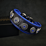 Bijou Studded Black & Blue Leather Dog Collar