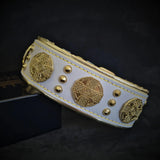 Maximus White & Gold Leather Dog Collar