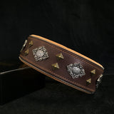 Aztec Brown Studded Leather Dog Collar