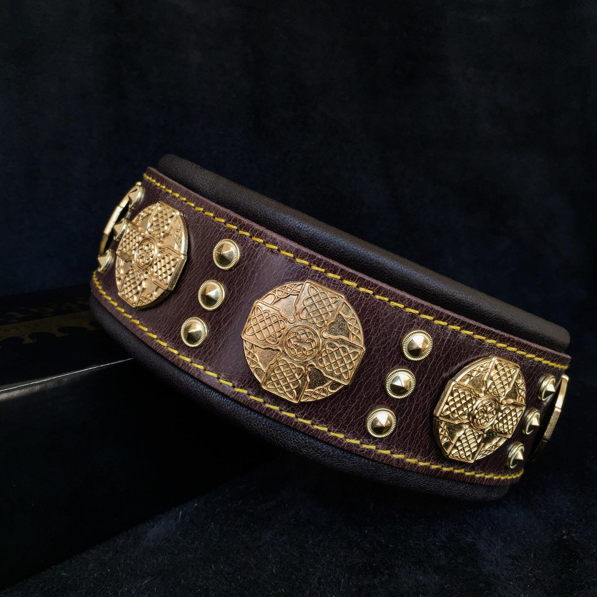 Maximus Brown & Gold Leather Dog Collar