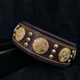 Maximus Brown & Gold Leather Dog Collar
